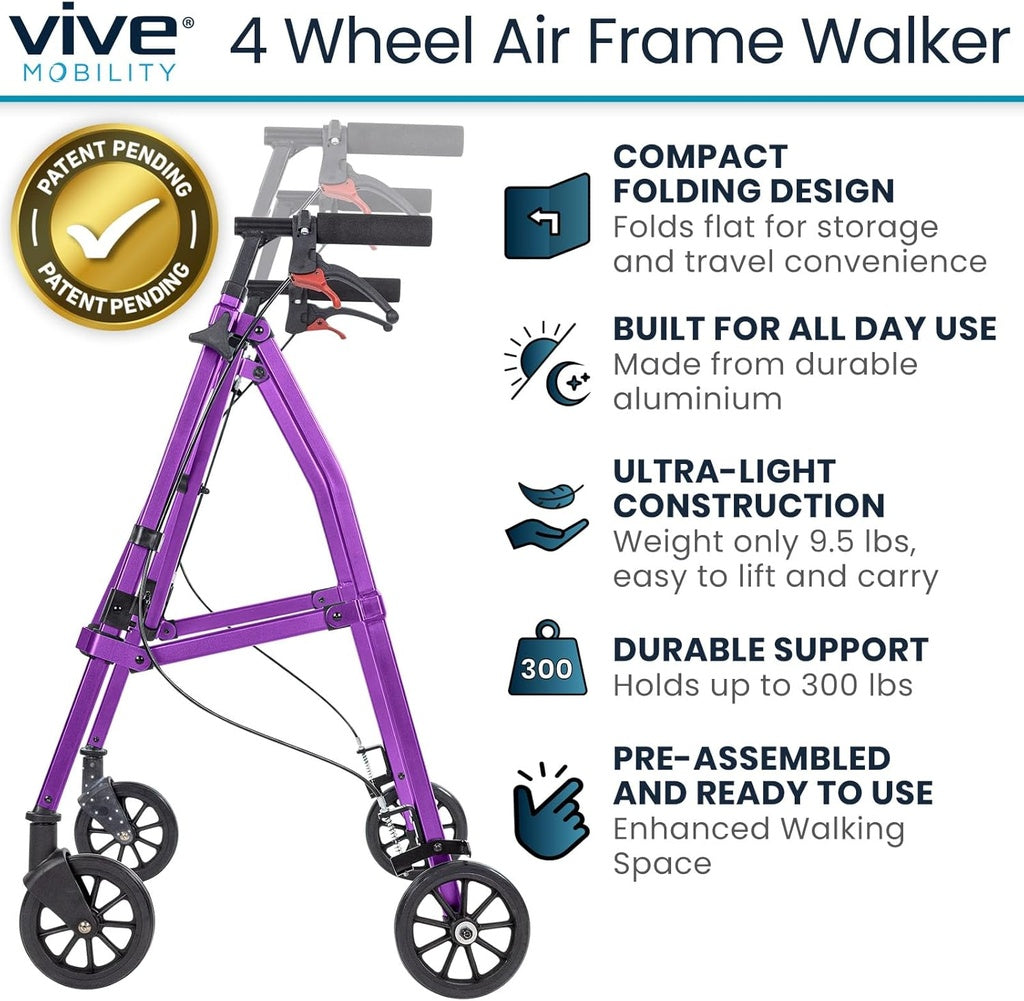 4 Wheel Air Frame Walker- Purple