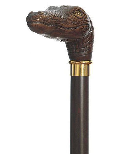 Gator Head Cane accented with Brass Ring on Walnut Stained Shaft