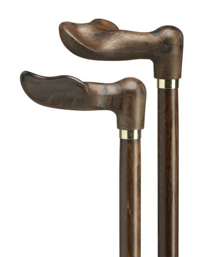 Wood Tone Palm Grip Cane on Walnut Stained Shaft in Left or Right Hand