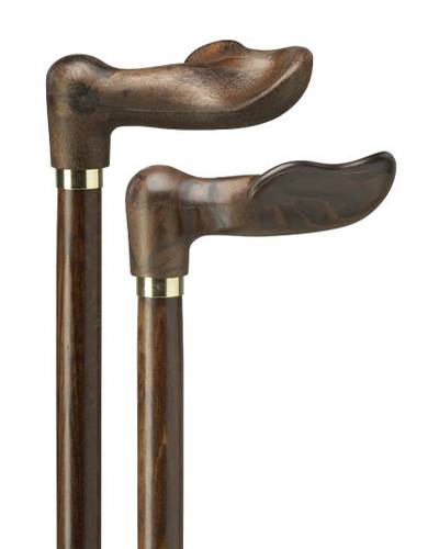Wood Tone Palm Grip Cane on Walnut Stained Shaft in Left or Right Hand