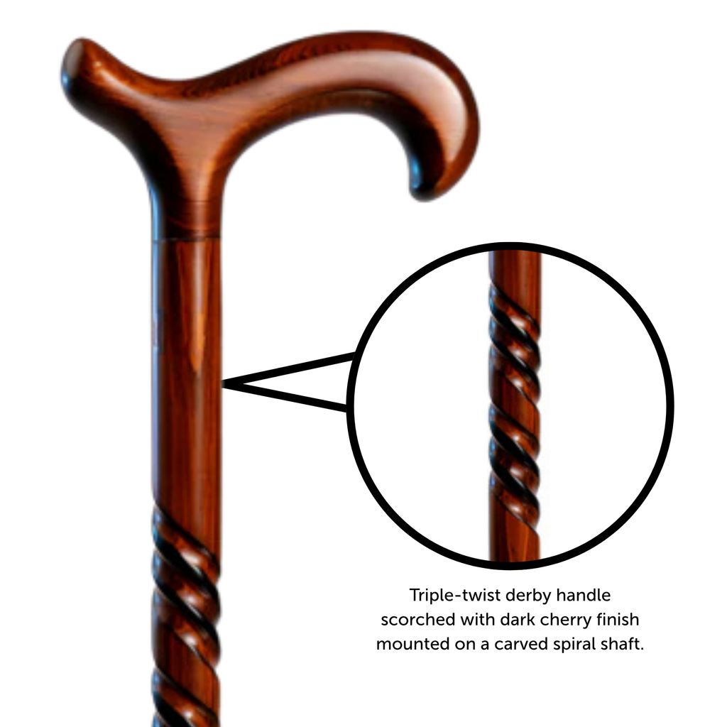 Triple Twist Derby Walking Cane with Dark Cherry Finish Shaft