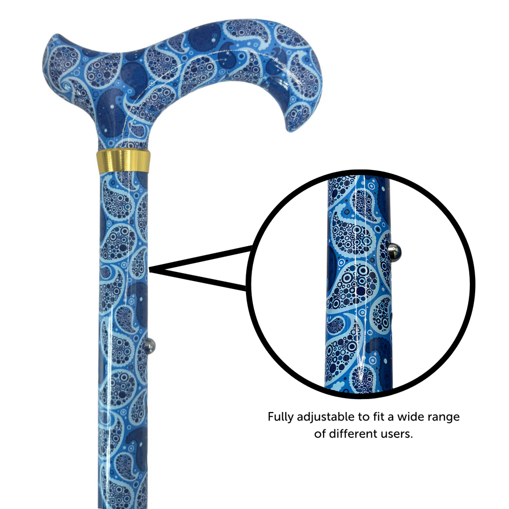 Blue Majesty Folding Cane with Braided Cane Strap