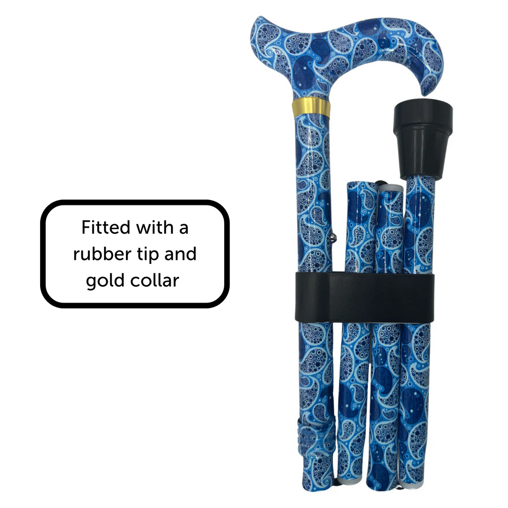 Blue Majesty Folding Cane with Braided Cane Strap
