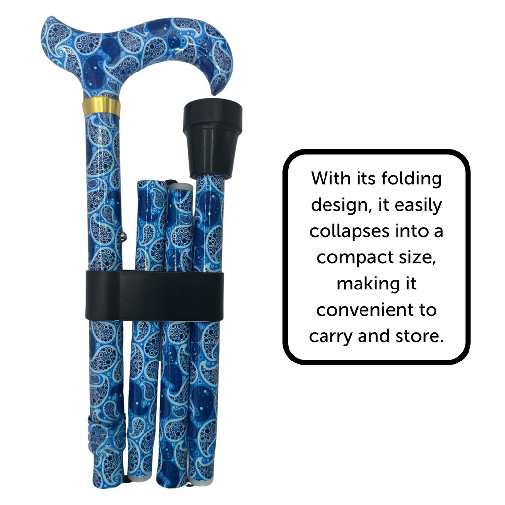 Blue Majesty Folding Cane with Braided Cane Strap