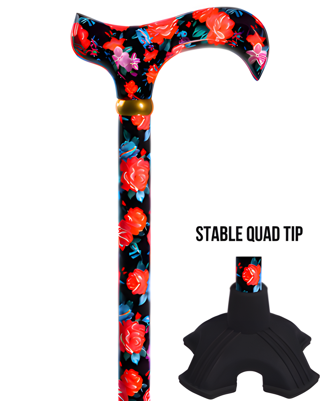 Midnight Flowers Adjustable Cane w/Quad Tip