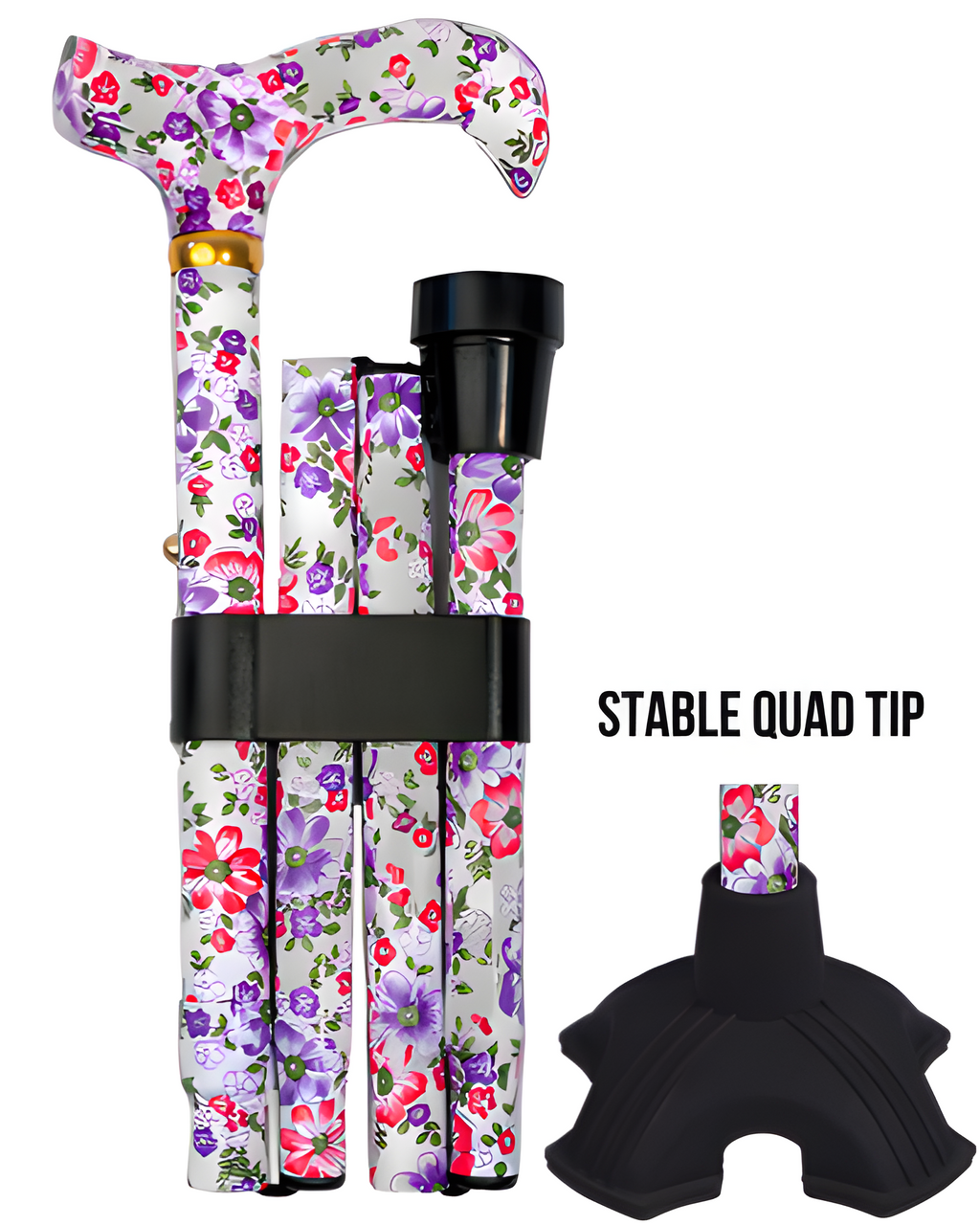 Watercolor Flowers Folding Cane w/Quad Tip
