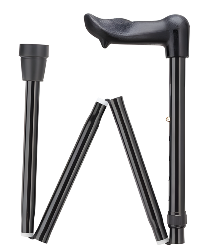 Palm Grip Folding Cane Solid Black in Right Hand or Left Hand