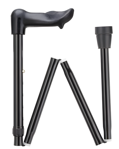 Palm Grip Folding Cane Solid Black in Right Hand or Left Hand