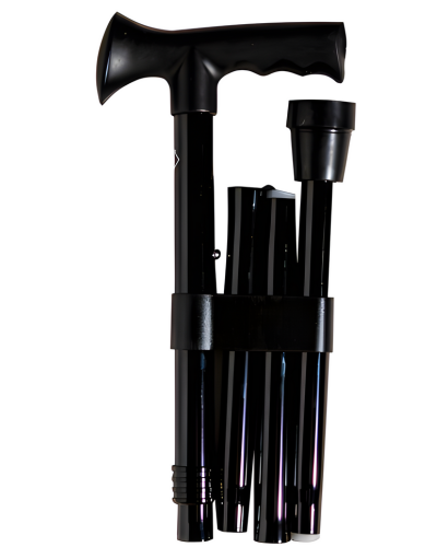 Black Folding Adjustable Cane with Overmold Ergonomic Grip