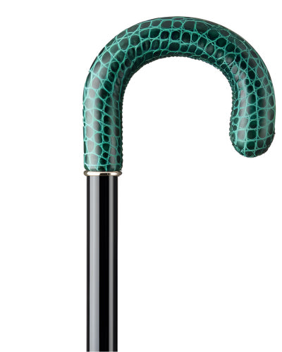 Aqua Italian Leather Crook Walking Cane with Beechwood Shaft