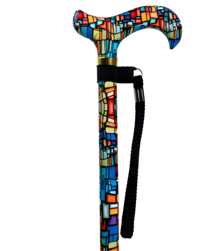 Mosaic Stained Glass Adjustable Cane with Braided Wrist Strap