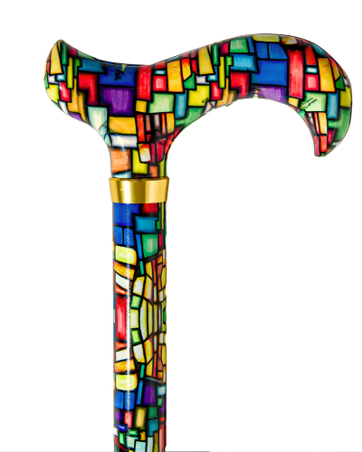 Mosaic Stained Glass Adjustable Cane with Braided Wrist Strap