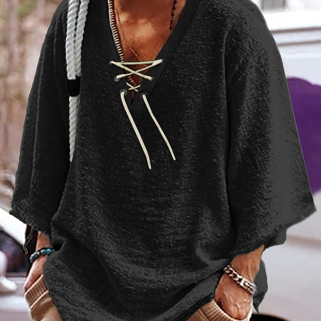 Dorian | Relaxed Lace-Up V-Neck Shirt