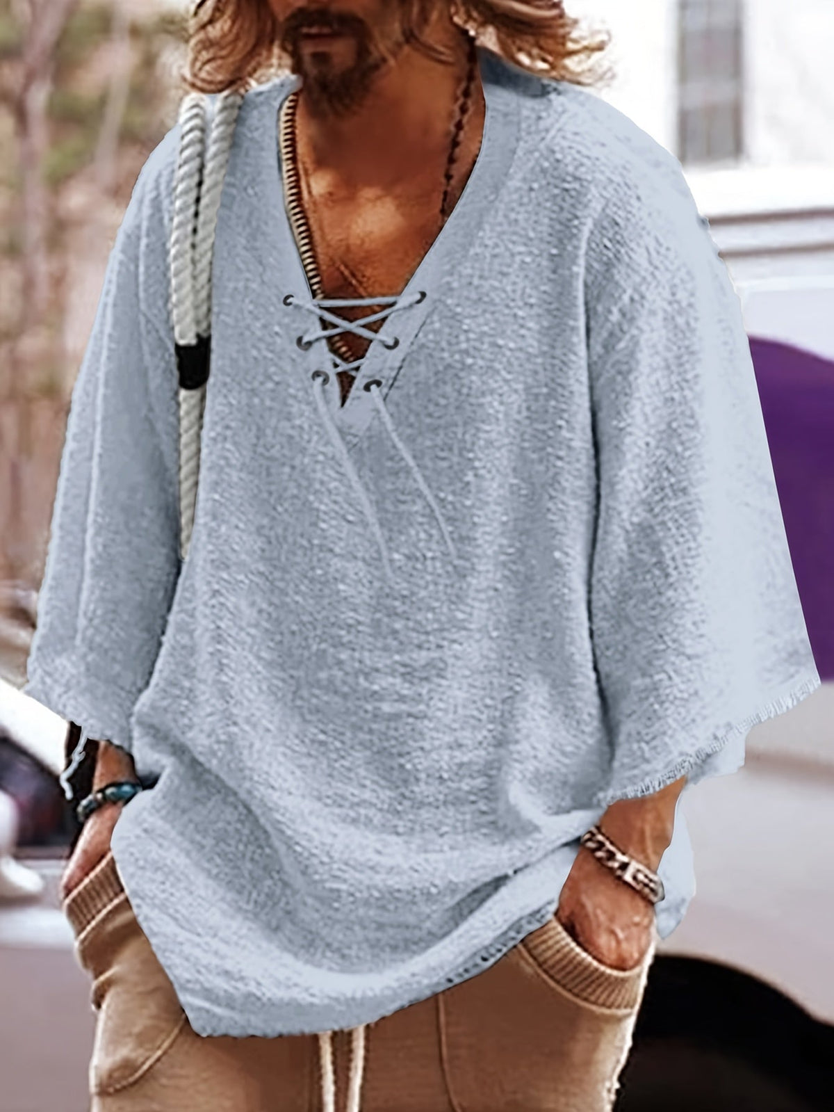Dorian | Relaxed Lace-Up V-Neck Shirt