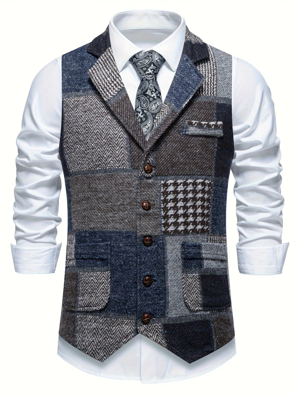 Trevor | Patchwork Vest with Herringbone Pattern